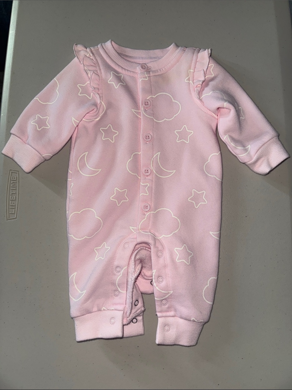 cloud island Light Pink Moon & Star Ruffle-Shoulder Footie